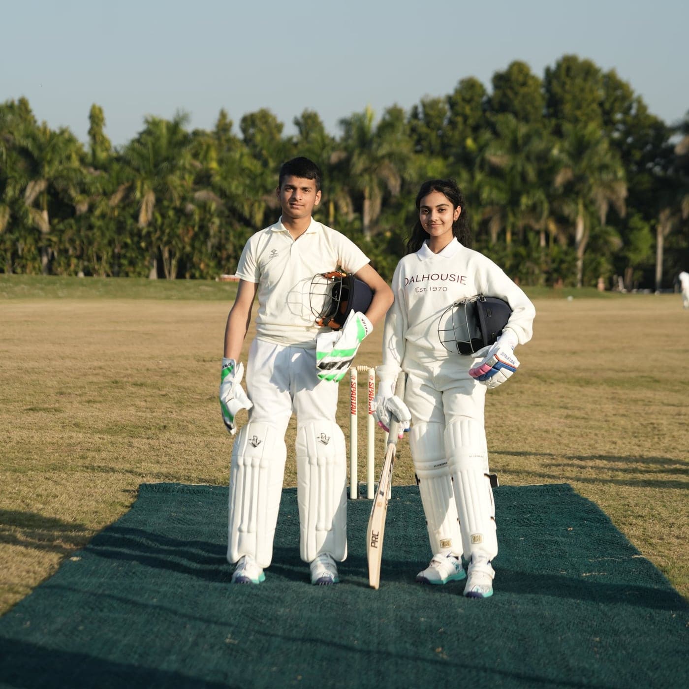 Two Dalhousie cricketers padded up at the wicket