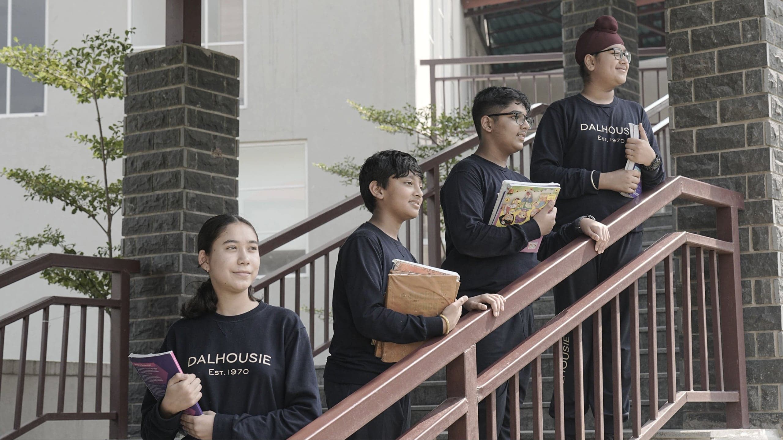 Dalhousie Public School students on the campus steps